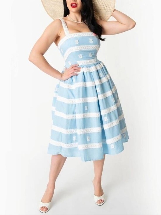 Unique Vintage Dresses & Skirts - Barbie™ X Unique Vintage Blue & White Suburban Shopper 1959 Retro Sundress Sz 16